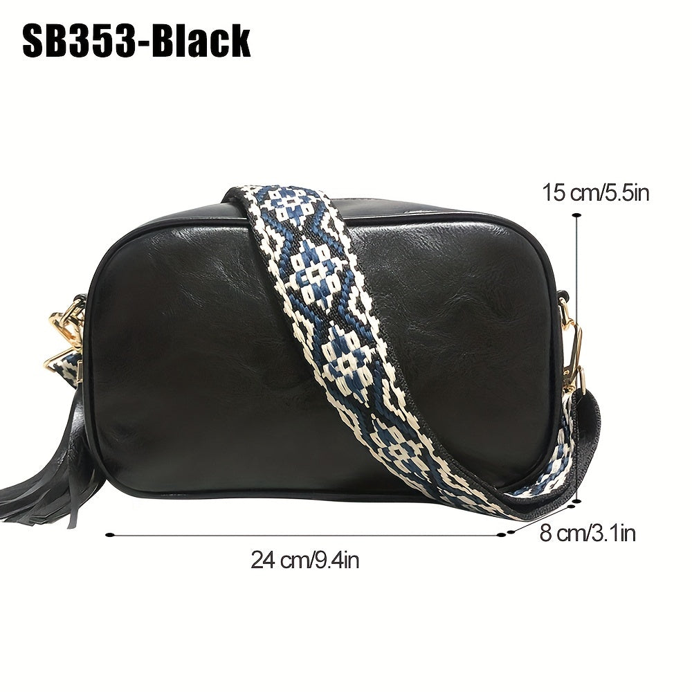 solvbao Minimalist Solid Color Square Shoulder Bag, Classic Zipper Purse With Wide Geometric Pattern Strap