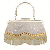 All Over Glitter Rhinestone Decor Handbag, Tassel Decor Satchel Bag, Women's Elegant Evening Bag For Party