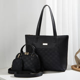 3pcs Rhombus Embossed Tote Bag Set, Women's Stylish Stitching Shoulder With Crossbody Handbag And Coin Purse