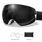 Unisex Adult Snow Goggles with Interchangeable Mirrored Lens - OTG Design for Glasses Wearers, TPU Frame, PC Material - Ski & Snowboard UV Protection, Fog-Resistant, Fits Teens 14+ - Includes Goggle Bag, Prescription Frame Insert - Ideal for Snowsports, S