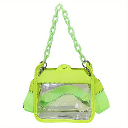 solvbao  Clear PVC Crossbody Bag, Colorful Waterproof Square Purses, Trendy Chain Shoulder Bag For Travel Beach Swimming