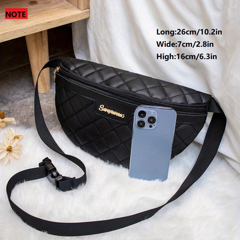 solvbao  PU Leather Waist Bag, Diamond Check Embroidered Fanny Pack, Casual Versatile Chest Bag, Zipper Casual Shoulder Bag, Fashion Mobile Phone Bag (10.2*2.8*6.3)Inch