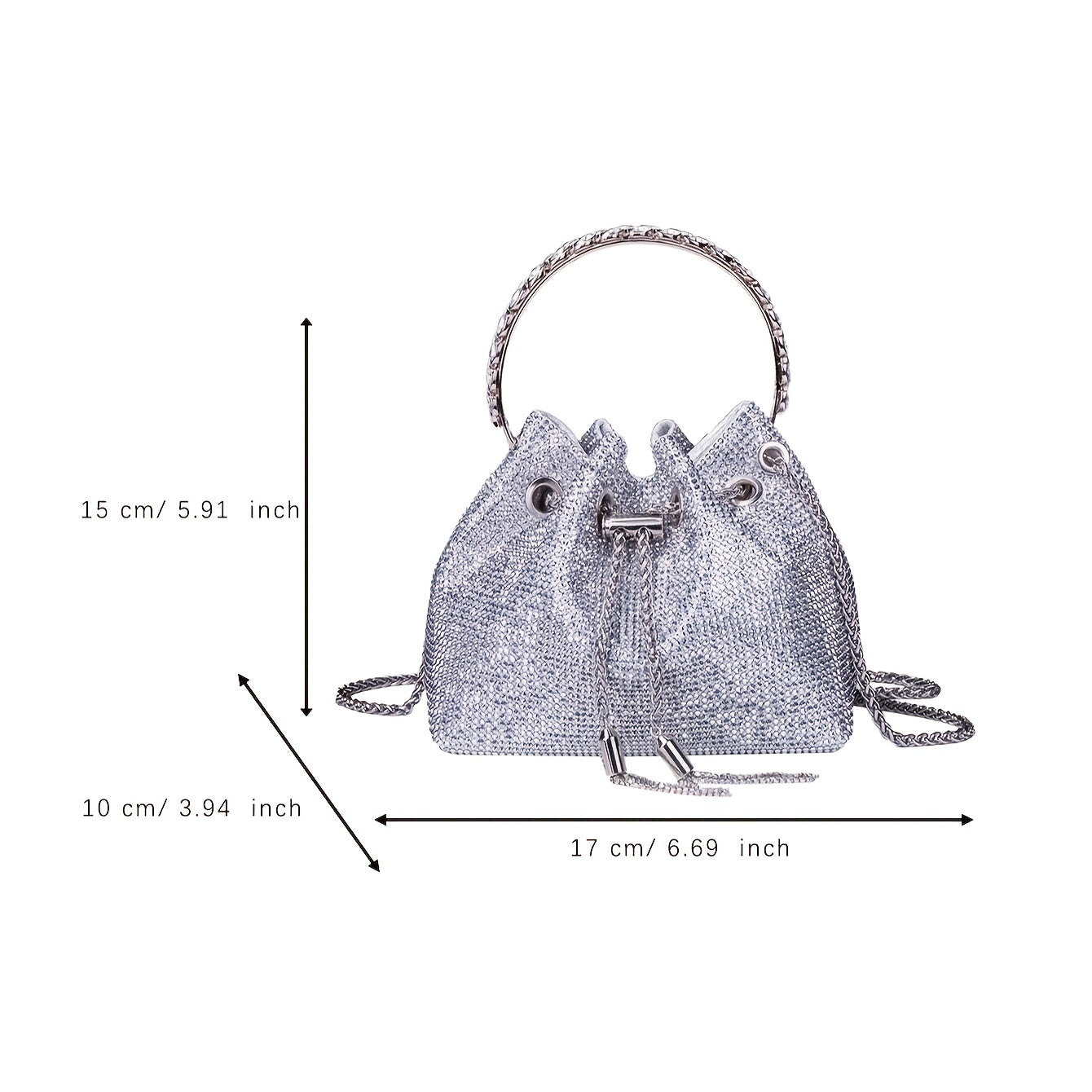 solvbao  Mini Glitter Rhinestone Bucket Bag, Bling Sparkle Crossbody Bag, Women's Handbag & Shoulder Purse For Wedding Party Prom (16.99cm X 15.01cm X 10.01cm)