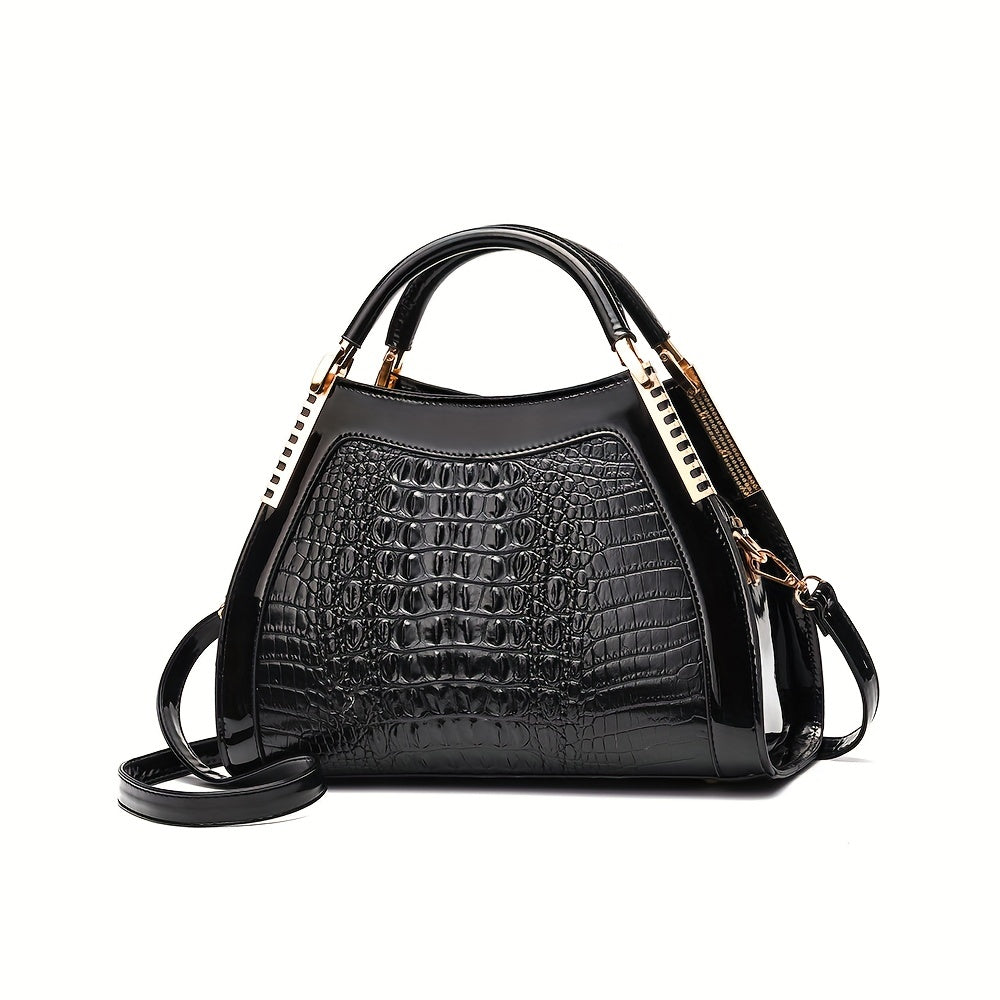 solvbao  Gradient Crocodile Embossed Handbag, Vintage Crossbody Bag, Top Handle Clutch Purse For Women