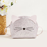 solvbao 1pcs Small Satchel Bag, Glitter Style Kitten Half Round Small Satchel Bag