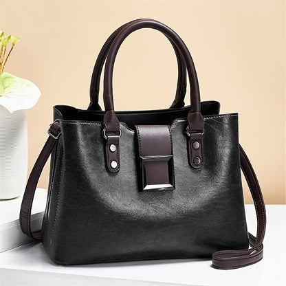 solvbao  Elegant Faux Leather Handbag, Women's Trendy Shoulder Bag, Casual Double Handle Purse