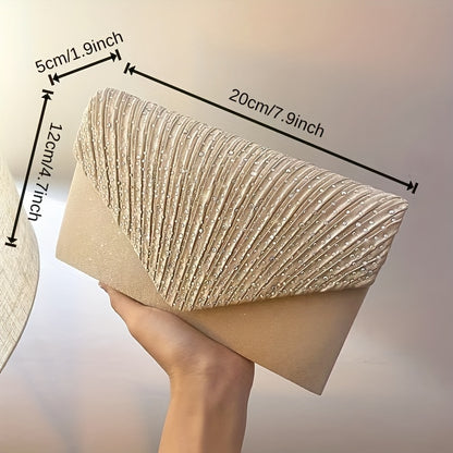 solvbao  Rhinestone Ruched Evening Bag, Elegant Flap Clutch Purse, Women's Handbag For Wedding Prom Dinner