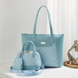 3pcs Rhombus Embossed Tote Bag Set, Women's Stylish Stitching Shoulder With Crossbody Handbag And Coin Purse