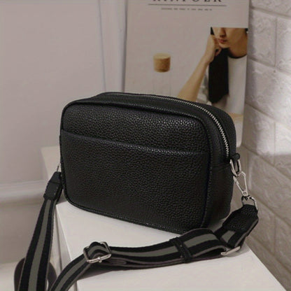 solvbao Wide Strap Cube Crossbody Bag, PU Leather Textured Bag Purse, Classic Fashion Versatile Shoulder Bag