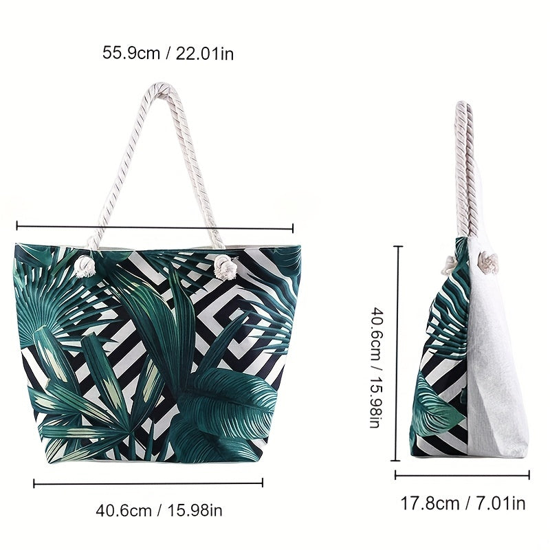 solvbao  Fashion Printed Summer Beach Bag, Large Capacity Shoulder Bag, Casual Canvas Travel Tote Bag