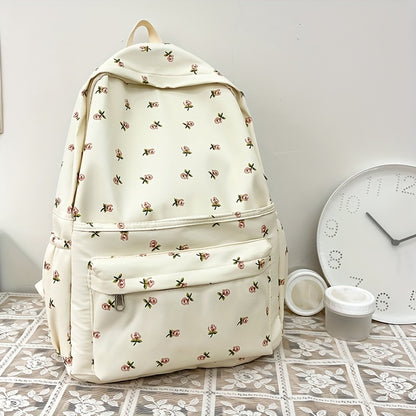 solvbao  All Over Flower Pattern Backpack, Zipper Trendy Rucksack, Women's School Bag, Travel Preppy Daypack