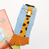 2pairs Boys Kids Five-finger Socks, Cartoon Giraffe Cute Split Toe Socks, Breathable Comfy Crew Socks For Autumn Winter, Children's Socks