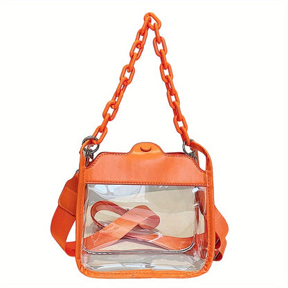 solvbao  Clear PVC Crossbody Bag, Colorful Waterproof Square Purses, Trendy Chain Shoulder Bag For Travel Beach Swimming