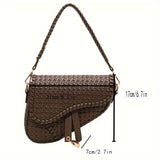 Trendy Woven Pattern Saddle Bag, Niche Design Crossbody Bag, Luxury Shoulder Purse For Every Day