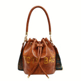 solvbao Retro Bucket Bag For Women, Oil Wax Leather Crossbody Bag, Drawstring Shoulder Bag With Wide Strap