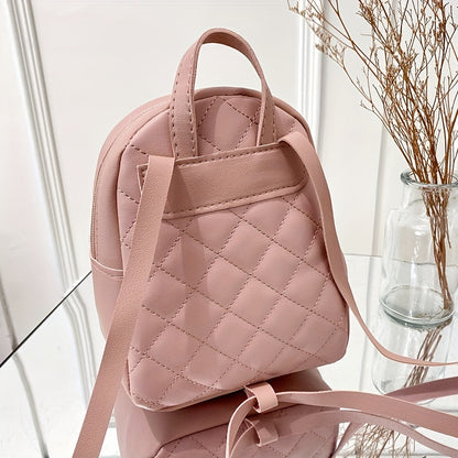 solvbao  Cute Small Women's Backpack, Rhombic Pattern Backpack With Adjustable Strap,Zipper Casual Shoulder Bag,Pink Bag,Coin Purse,Card Wallet,Mobile Casual Phone Bag,Casual Camera Bag,Lipstick Bag,Key Bag,Square Bag