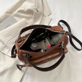 solvbao Retro Style Handbag For Women, Solid Color Crossbody Bag, Casual PU Leather Boston Bag