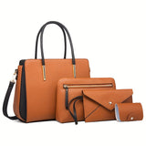 4pcs Simple Handbag Set For Women, Fashion Large Capacity Tote Bag With Crossbody Bag, Clutch Bag And Credit Card Holder