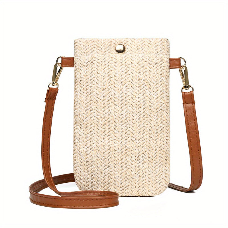 solvbao  Summer Beach Bag, Women's Versatile Straw Shoulder Bag, Lightweight Mobile Phone Bag