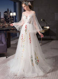 solvbao Ivory Tulle Sweetheart Long Wedding Dress with Lace, Ivory Tulle Party Dress