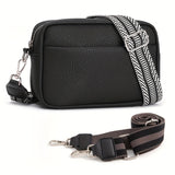 solvbao Minimalist Solid Color Square Shoulder Bag, Classic Zipper Purse With Wide Geometric Pattern Strap