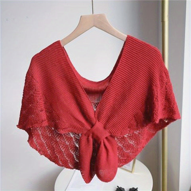 solvbaoFashion Shawl Ladies Hollow Knitting Cape Outer Small Shawl Knitted Vest Shoulder Scarf For Women