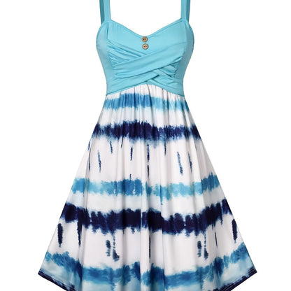 solvbao  Tie Dye Criss Cross Dress, Casual Sleeveless Ruffle Dress, Women's Clothing