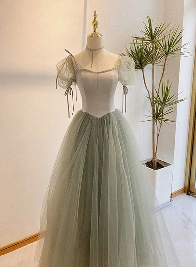 Solvbao Light Green Straps Long Formal Dress, Green A-line Prom Dress