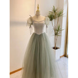 Solvbao Light Green Straps Long Formal Dress, Green A-line Prom Dress