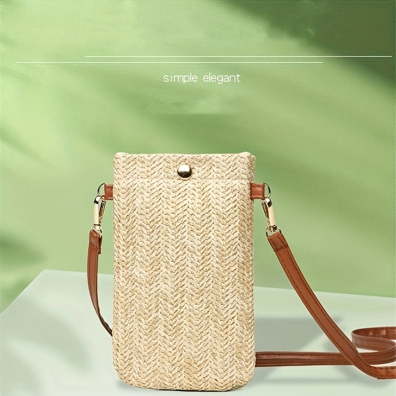 solvbao  Summer Beach Bag, Women's Versatile Straw Shoulder Bag, Lightweight Mobile Phone Bag