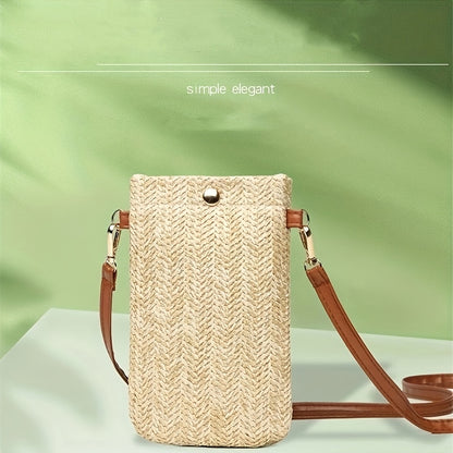 solvbao  Summer Beach Bag, Women's Versatile Straw Shoulder Bag, Lightweight Mobile Phone Bag