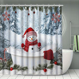 4pcs Snowman Shower Curtain - Waterproof Christmas Curtain Set With Non-Slip Rugs, Toilet U-Shape Mat, Toilet Seat Cover, Machine Washable Bathroom Decoration Curtain Set With 12 Hook, Christmas Theme Bathroom Accessories