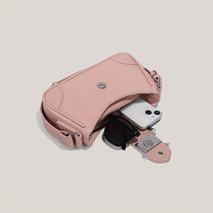 Niche Design Baguette Bag, Solid Color Y2K Underarm Bag, Trendy Shoulder Bag With Metal Buckle Decor