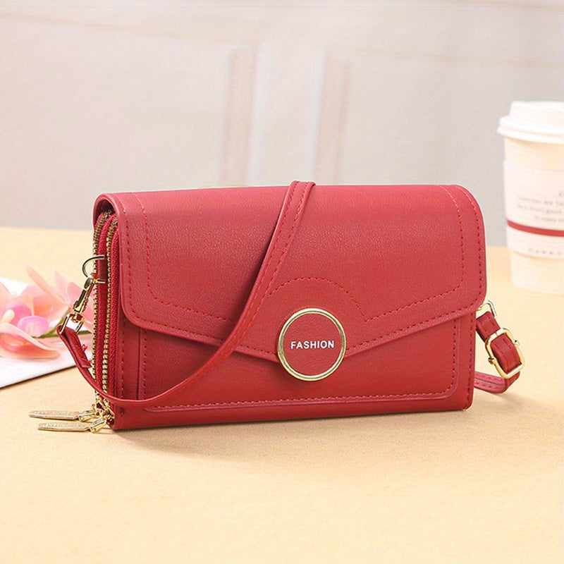 solvbao  Trendy Long Wallet For Women, Buckle Decor Crossbody Bag, Fashion Flap Square Purse