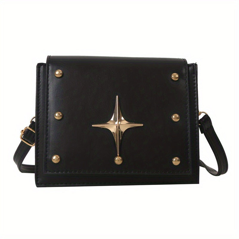 solvbao  Mini Square Crossbody Bag For Women, Punk Style Studded Decor Flap Purse, Trendy Cross Decor Shoulder Bag