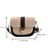 Straw Woven Saddle Bag For Women, Boho Style Crossbody Bag, Trendy Flap Purse For Travel Beach