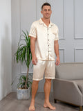 2pcs Men's Breathable Summer Pajama Set - Soft Loose-Fit Short Sleeve Shirt & Shorts with Elastic Waist for Comfortable Indoor Lounge Wear