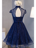 solvbao Adorable Navy Blue High Neckline Party Dress , Wedding Party Dresses