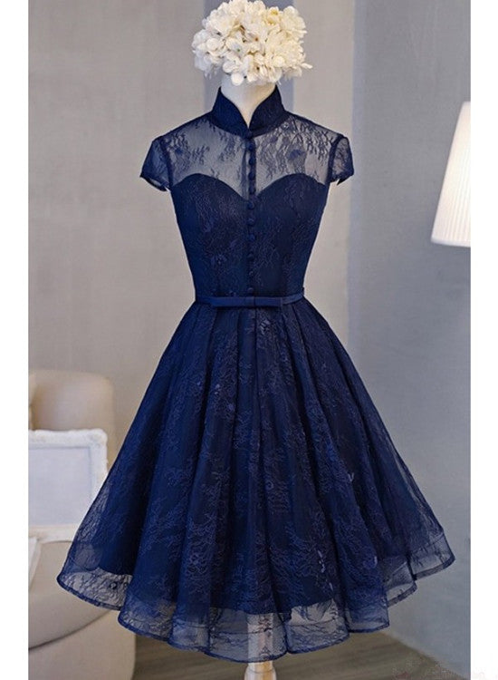 solvbao Adorable Navy Blue High Neckline Party Dress , Wedding Party Dresses