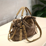 Autumn And Winter Faux Fur Women's Shoulder Bag, Trendy Soft  Handbag Bag, Plush Top Handle Bag