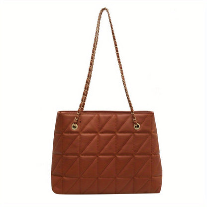 solvbao  Simple Quilted Argyle Pattern Bag, Solid Color Shoulder Chain Bag, All-Match Tote Bag