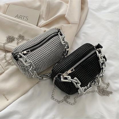 solvbao Fashion Full Rhinestone Mini Crossbody Bag, Solid Color Chain Shoulder Bag, Perfect Sling Bag For Daily Use