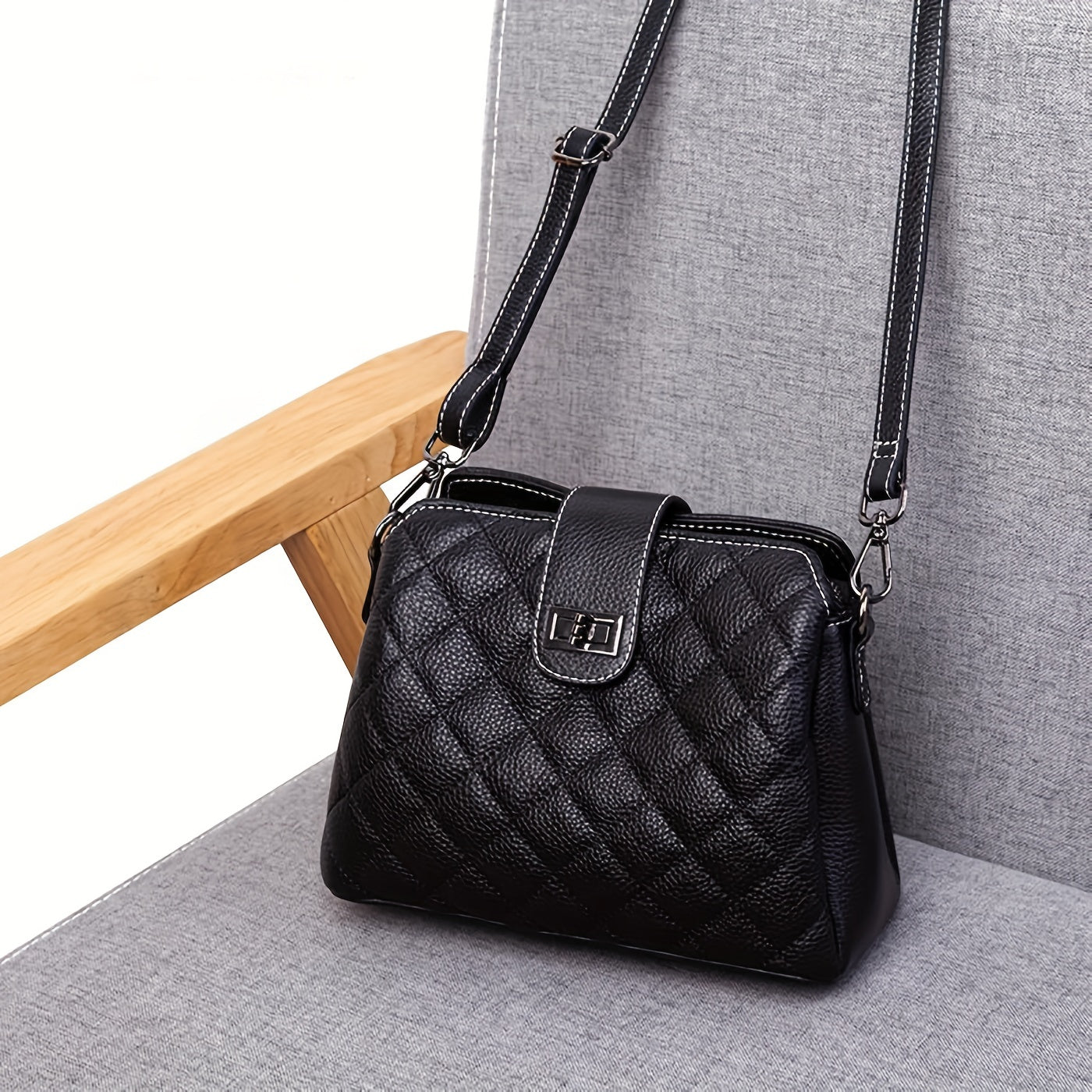 solvbao  Elegant Quilted Crossbody Bag, Fashion PU Shoulder Bag, Women's Casual Handbag & Phone Purse