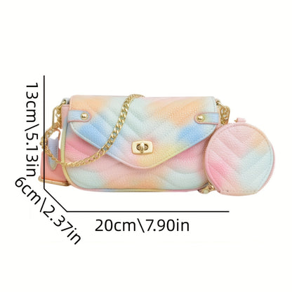 solvbao  Gradient Metal Chain Crossbody Bag, PU Leather Textured Flap Bag, Classic Fashion Versatile Shoulder Bag