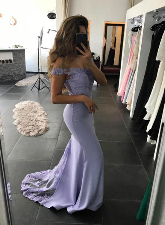 solvbao Lavender Off Shoulder Mermaid Long Formal Gowns, Party Gowns, Bridesmaid Dresses