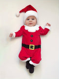 Baby's Christmas Party Santa Claus Outfits, Long Sleeve Romper Hat Set For Spring, Autumn And Winter Indoor And Outdoor Wear