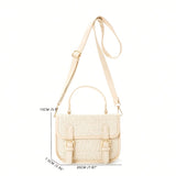 solvbao  Trendy Minimalist Straw Square Bag, Stitching Flap Shoulder Bag, All-Match Crossbody Bag