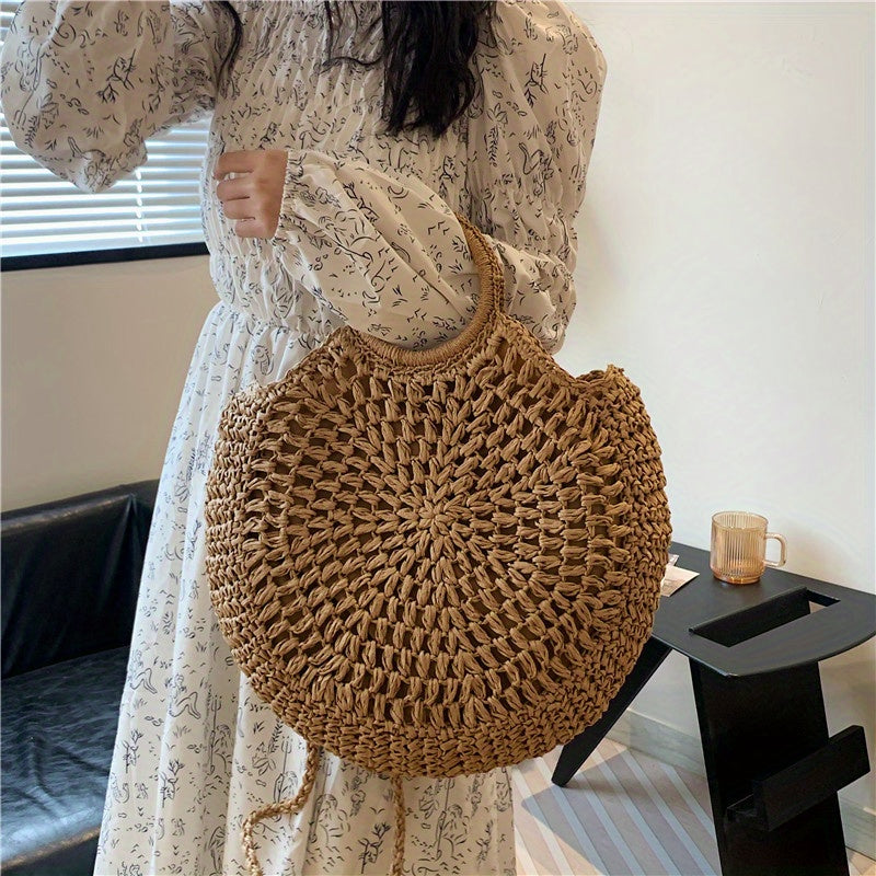 solvbao  Straw Woven Tote Bag, Summer Beach Large Capacity Crossbody Bag, Versatile Elegant Handbag