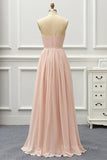 kamahe Elegant A Line V Neck Pink Long Prom Dress, Pink Formal Graduation Evening Dress