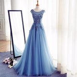 kamahe Elegant Illusion Sleeveless Lace Appliques A-line Lace-up Prom Party Gowns